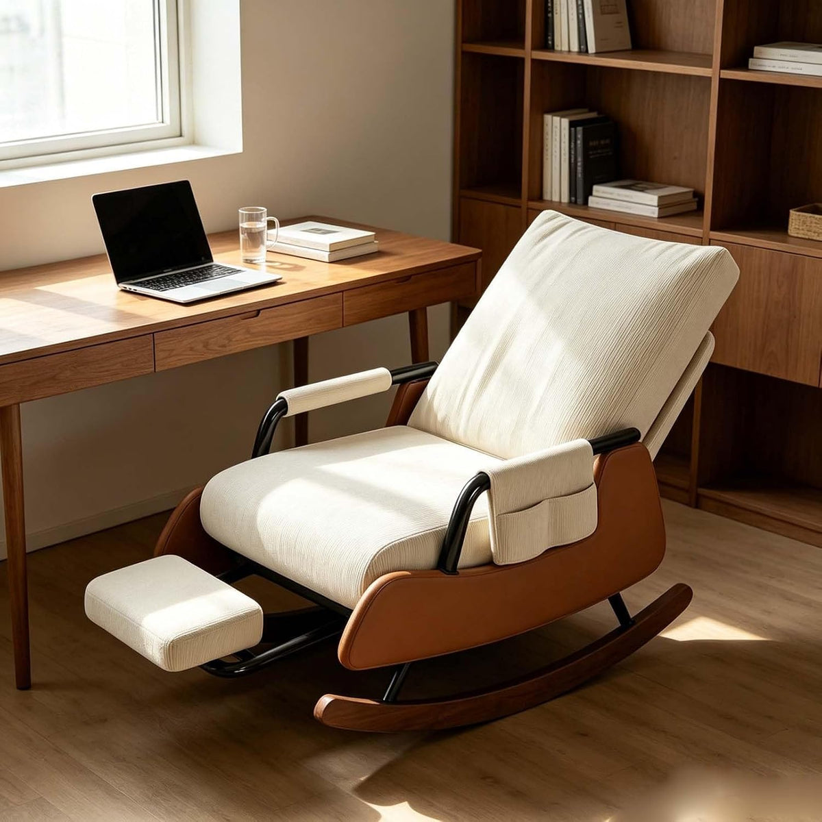 Foldable Indoor Rocking Chair with Detachable Footrest | Adjustable Recliner Rocker Chair