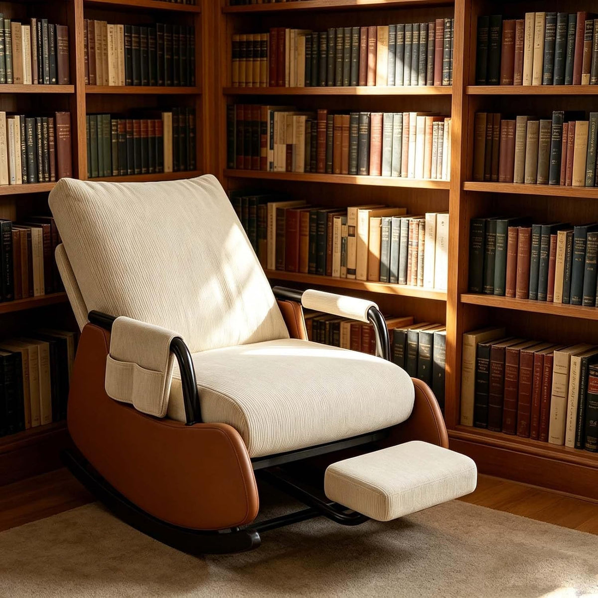 Indoor Leisure Rocking Chair with Removable Foot Stool | Adjustable Backrest Foldable Recliner Rocker