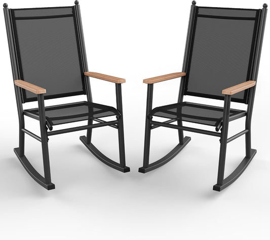 Shintenchi Outdoor Rocking Chairs Set of 2,Upgraded High Back Patio Rocking Chair Set,Breathable Textilene Fabric Outdoor Rocking Chair for Porch,Patio,Garden,Balcony,Black