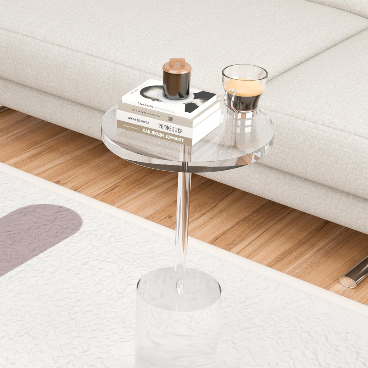 Acrylic End Table, Modern Minimalist Acrylic Side Tables, Clear Side Table for Living Room, Bedroom, Office, Drink Table (12" D x 12" W x 21" H, Transparent)