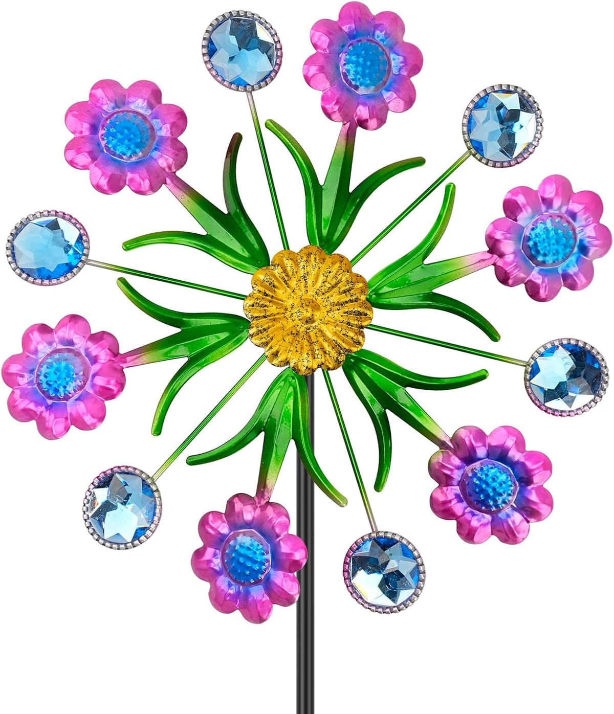 Purple Flowers Outdoor Wind Spinner, 36" Metal Wind Sculpture with Stake, Wind Spinners for Yard and Garden Lawn Patio Decor