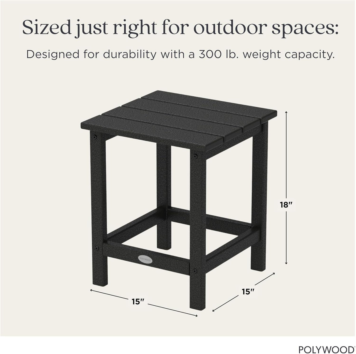 POLYWOOD Long Island 18" Side Table, Black