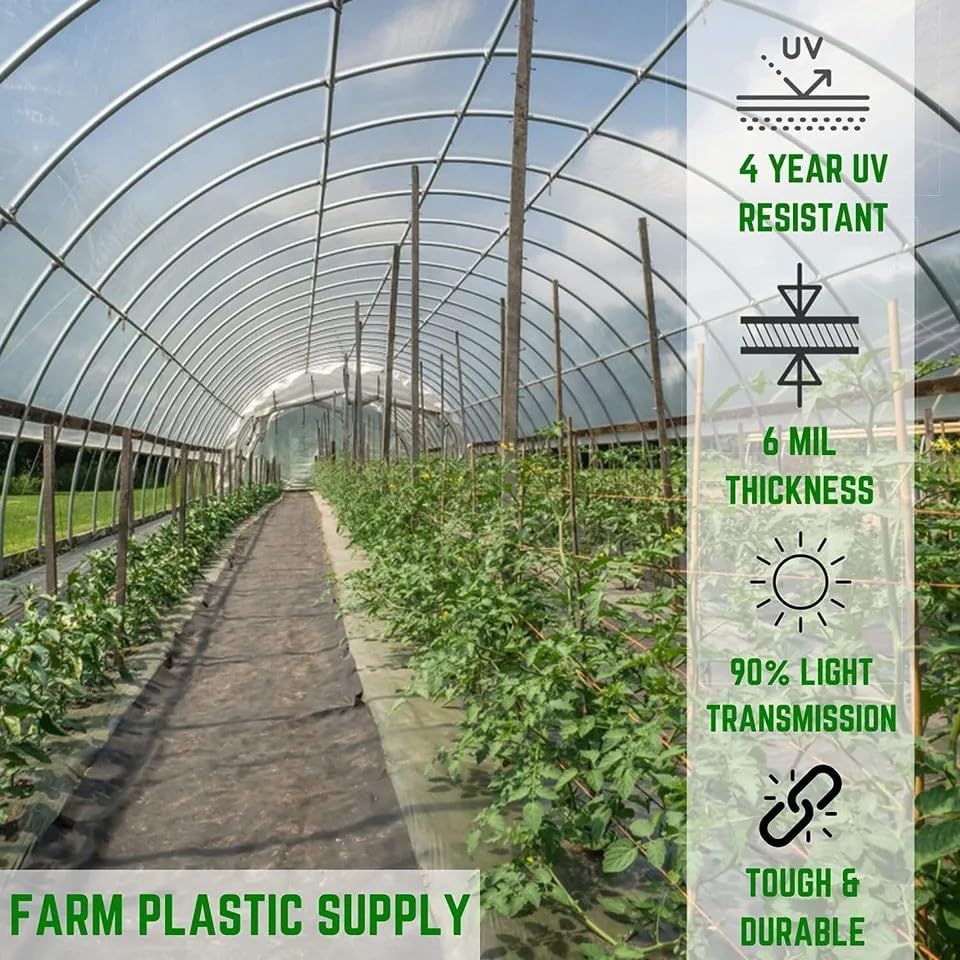 Farm Plastic Supply - 4 Year Clear 6 mil Greenhouse Plastic Sheeting - Clear Sheeting, Polyethylene Film, Transparent Plastic Film for Greenhouse (12' x 150')