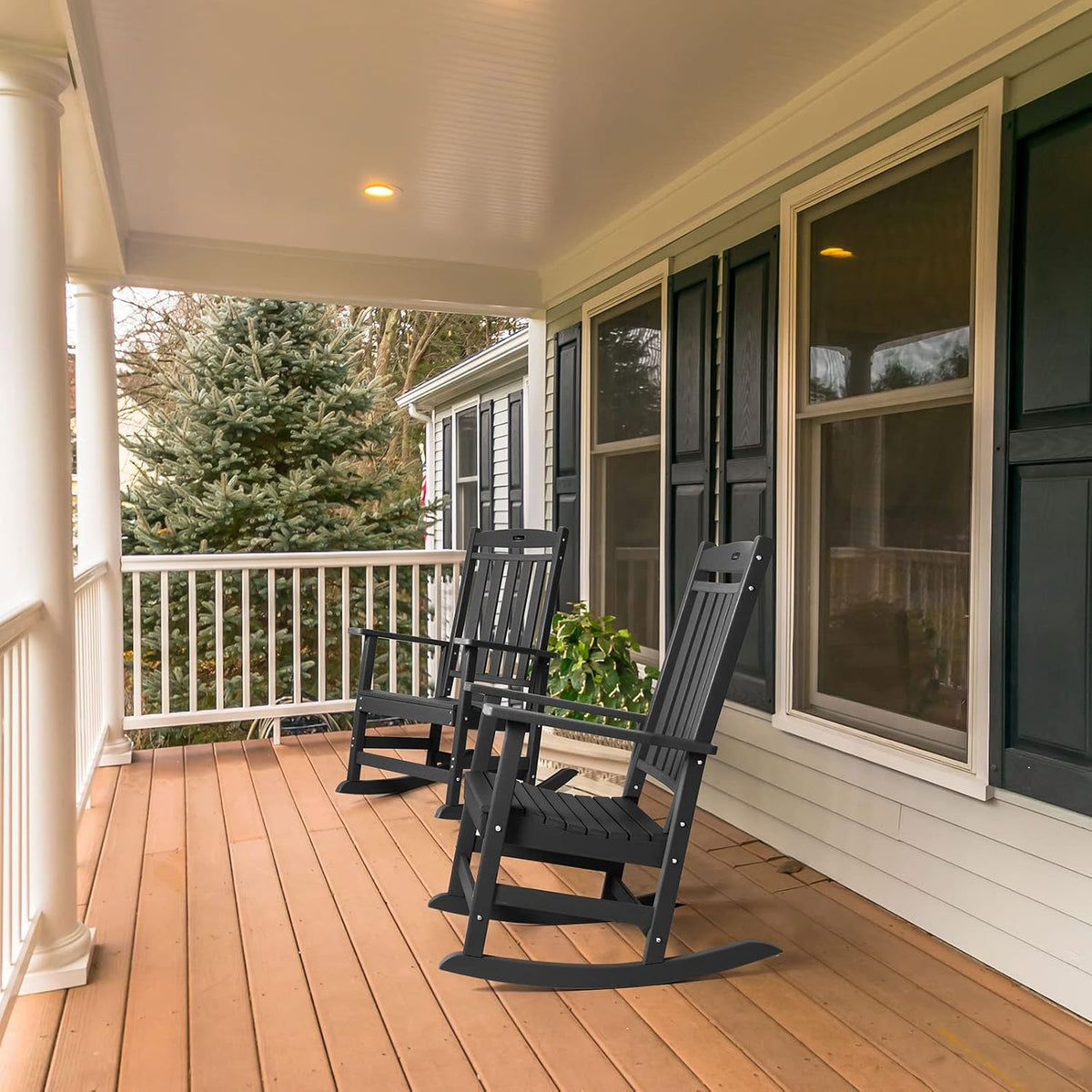 FUNBERRY Outdoor Rocking Chairs Set of 2, HDPE All Weather Poly Lumber Rocker, High Back Patio Rockers Easy Assembly