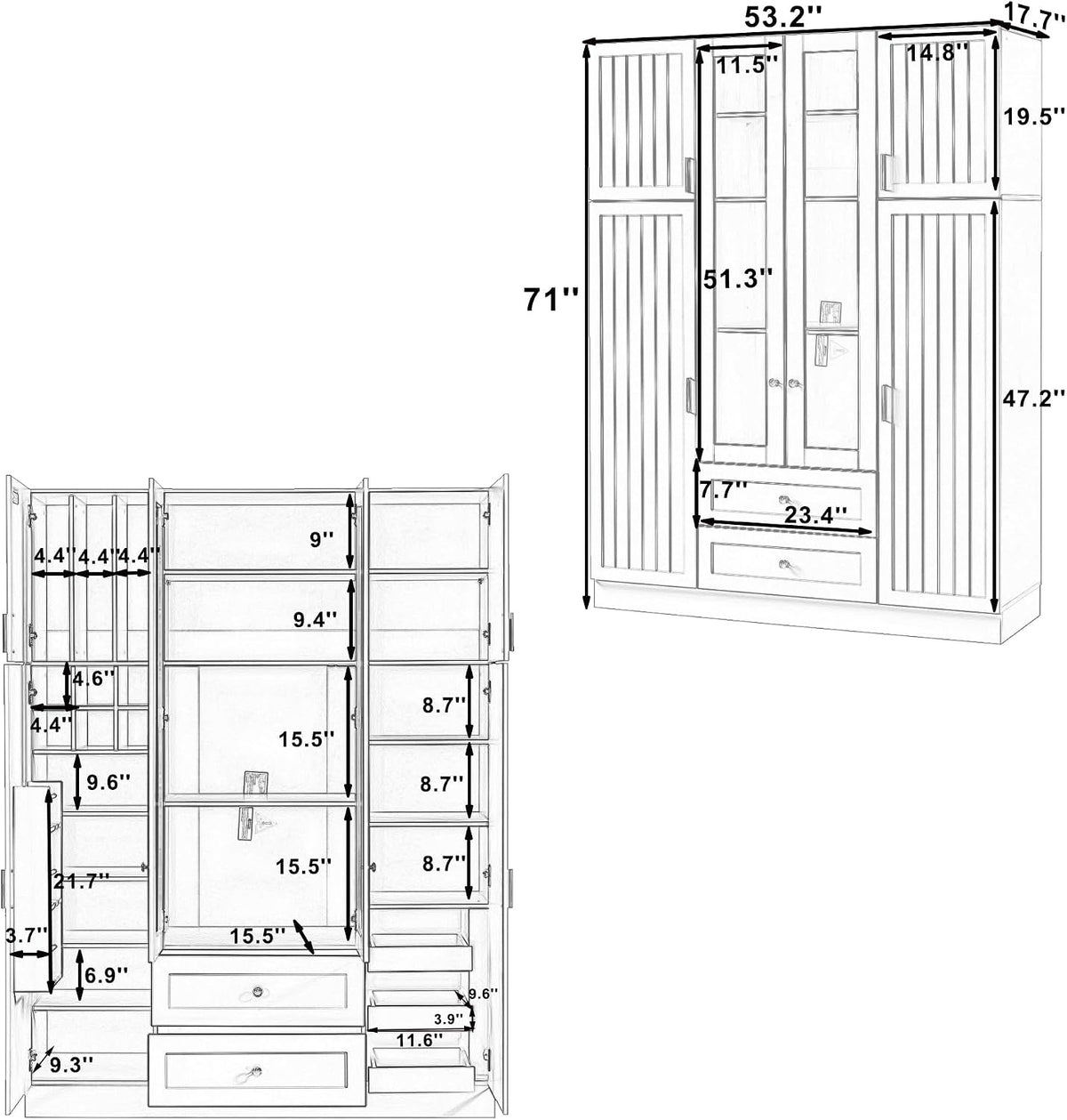 Modern Large Kitchen Pantry with 6 Doors,Storage Cupboard with Drawers, Adjustable Shelves,Pull-Out Trays and Wine Rack for Dining Room (Gray/KP)