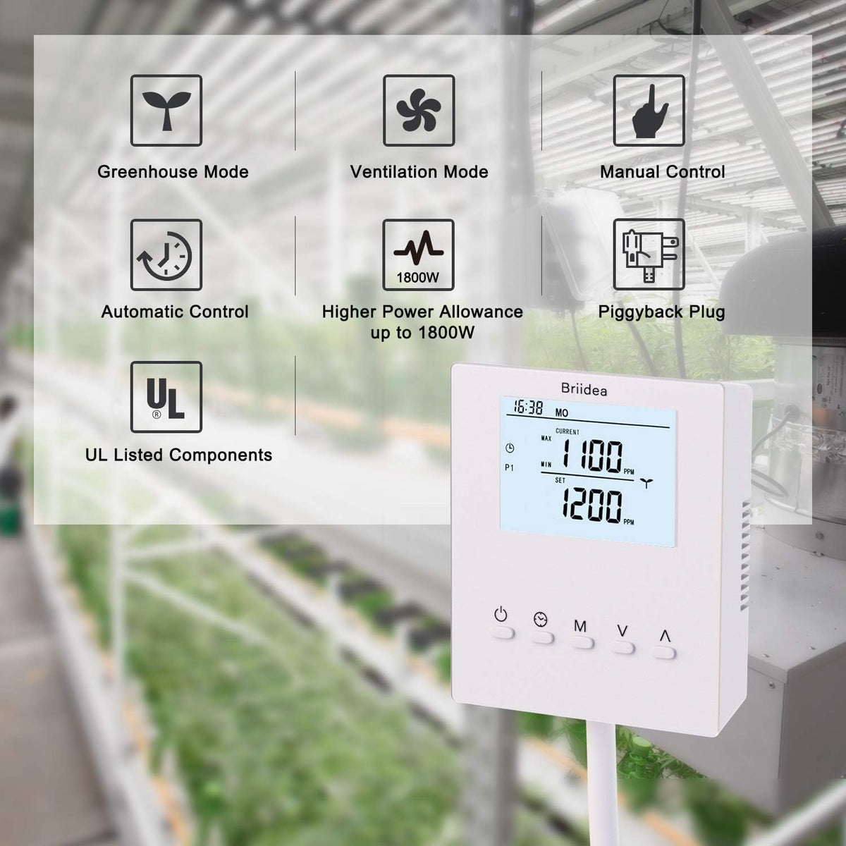 Briidea CO2 Controller and Monitor, Day and Night Programmable CO2 Controller with Remote Sensor for Greenhouses