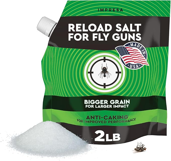 Impresa Fly Shooter Refill Salt - 2 lb Classic White Bag - Large-Grain Non-Caking Crystals & Pouring Spout for Fast Loading - Compatible with Bug A Salt 3.0