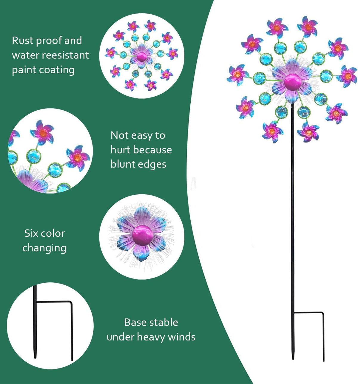 Solar Flower Wind Spinners for Yard and Garden, 40 Inch Solar Windmill Garden Whirligig Kinetic Spinners Decor for Lawn, Patio&Yard, Metal Wind Outdoor Sculpture