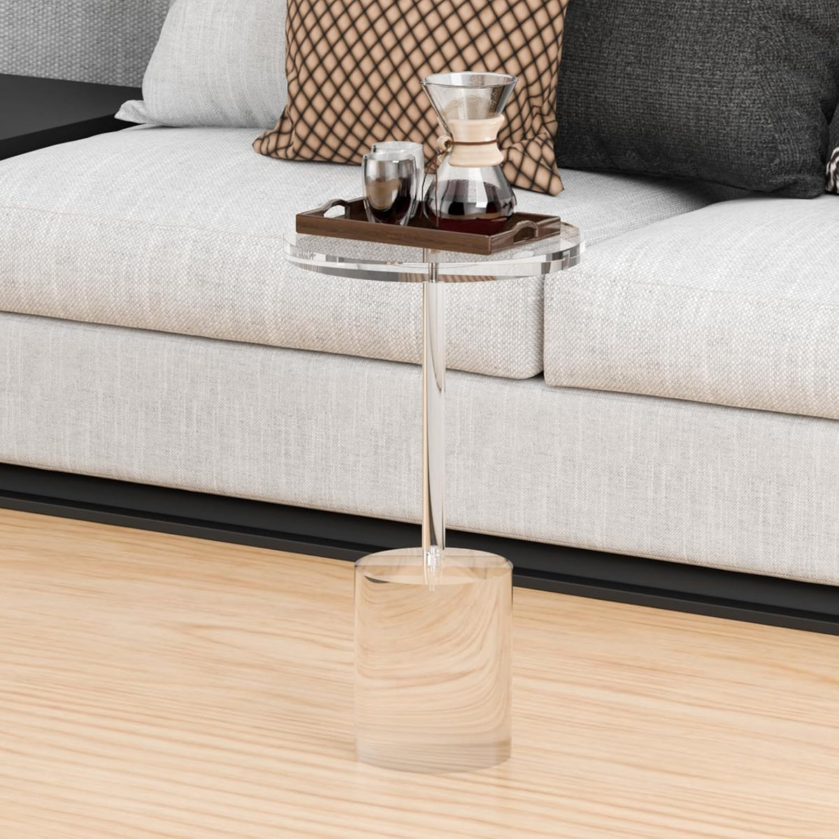 Acrylic End Table, Modern Minimalist Acrylic Side Tables, Clear Side Table for Living Room, Bedroom, Office, Drink Table (12" D x 12" W x 21" H, Transparent)