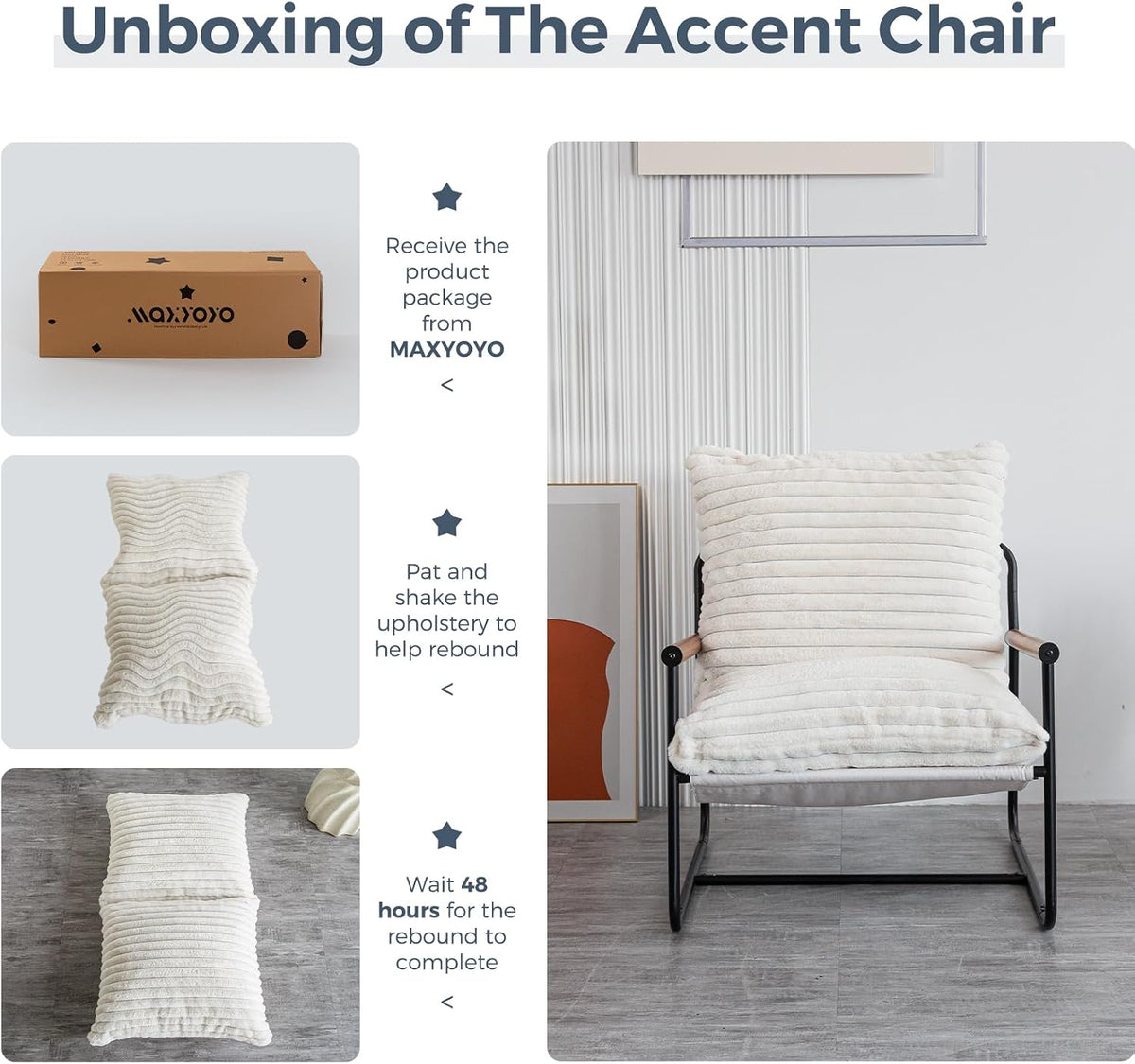 MAXYOYO Accent Chair, Sherpa Arm Chair for Living Room, Mid Century Modern Accent Chairs, Boucle Reading Bedroom Chair, Teddy Armchair, Wooden Arms Metal Frame