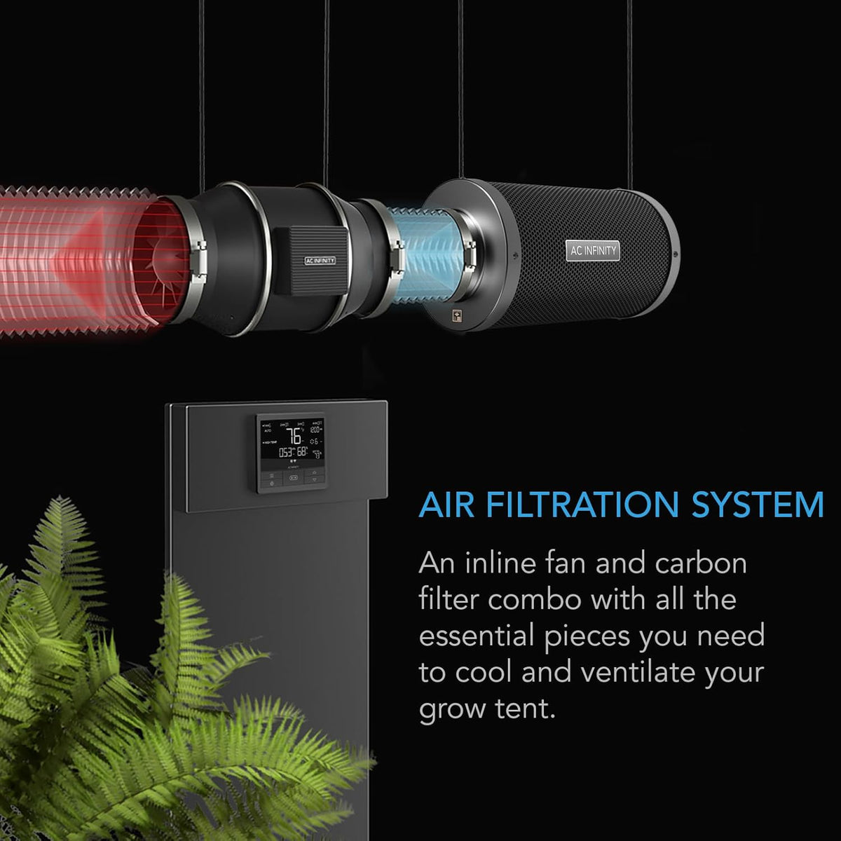 AC Infinity Air Filtration PRO Kit 8”, Inline Fan, Temperature Humidity VPD Controller with WiFi App Control, Carbon Filter, Ducting, Ventilation System for Grow Tents, Hydroponics, Indoor Gardening