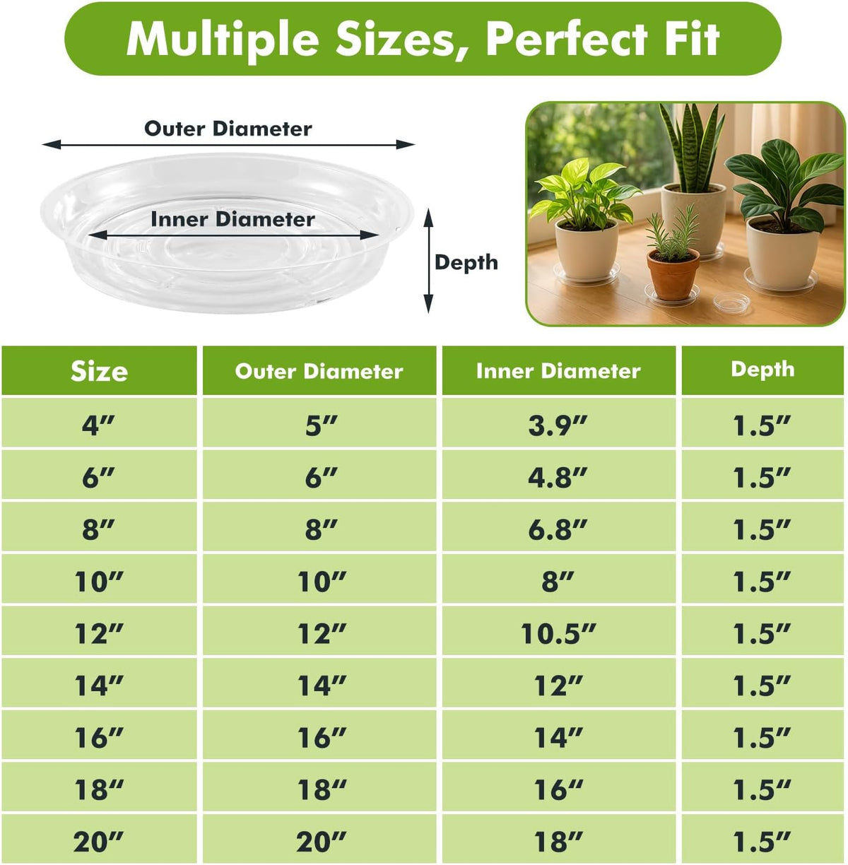 30 Packs 8" Clear Plant Saucers for Indoor Outdoor Use Heavy Duty Plastic Plant Trays for Planter Bulk Flower Pot Drip Trays to Catch Water, 4 to 20 Inch, Round Transparent