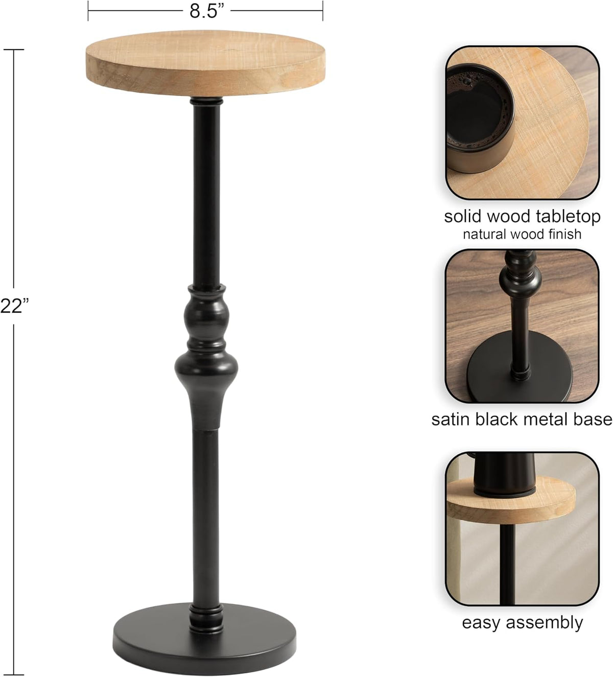 Kate and Laurel Stratton Round Pedestal Drink Table; 9 x 9 x 22; Hazelnut Brown and Black; Decorative Mini Table for Use as Indoor Plant Stand or Cute Martini Table