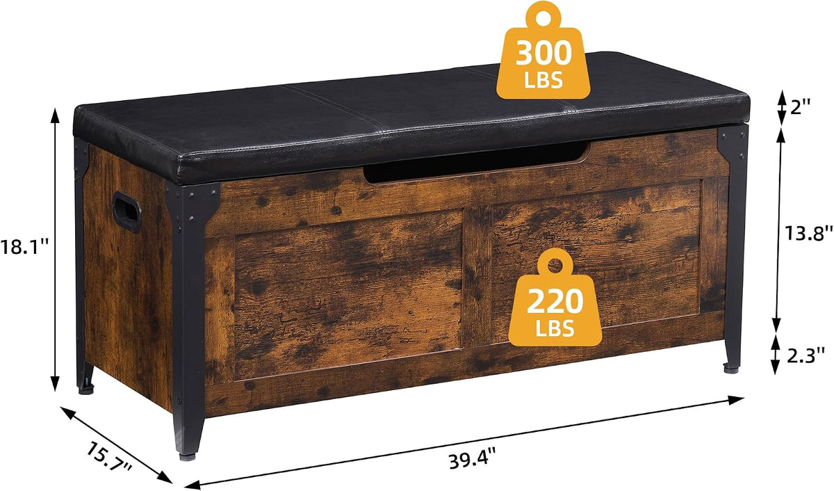 GAOMON 39.4" Storage Chest, Storage Bench with Safety Hinge | Farmhouse Style Wooden Trunk Chest for Entryway, Bedroom, Living Room, Rustic Brown