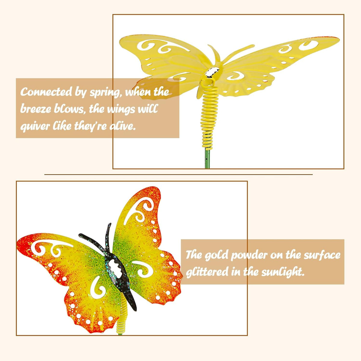 Juegoal 6 Pack Metal Yard Stakes Spring Decor, Outdoor Metal Colorful Butterfly Hummingbird & Bee Shaking Head Yard Art, Rust Proof Metal Plant Sticks for Yard Lawn Pathway Patio Ornaments
