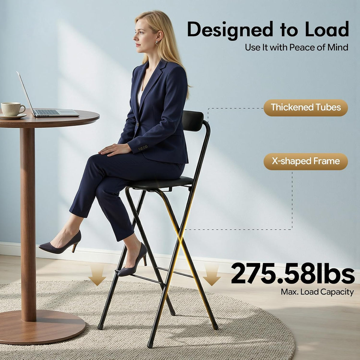 1PCS Folding Bar Stool with Back, 29inch Seat Height Collapsible Bar Stool, Counter Metal Bar Stools 275lbs Capacity, Portable Black Chairs with Footrest, Padded Portable Stools for Home