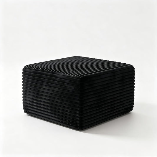 28 Inch Corduroy Square Ottoman Foot Rest, Modular Cloud Sofa Cube Pouf, 250LBS No Assembly Foot Stool for Living Room (Black, 25.7" D x 28" W x 15.7" H)