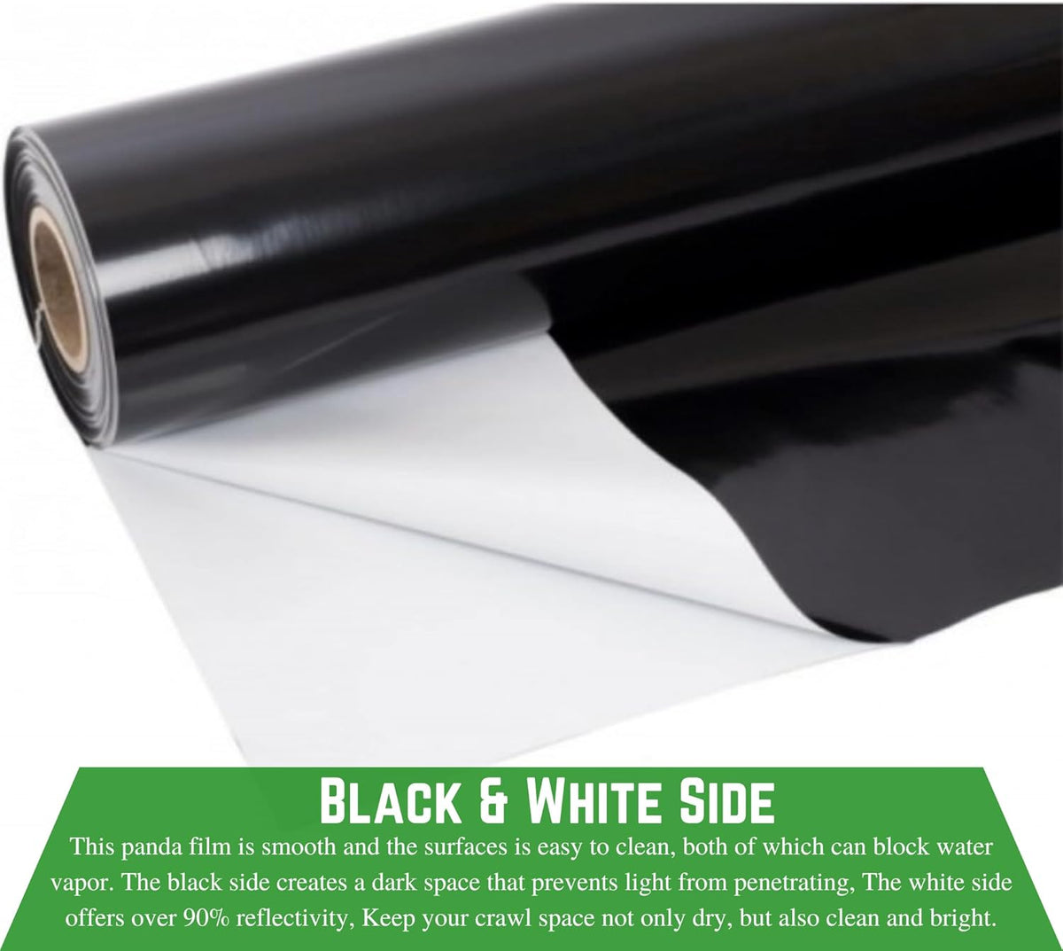 Farm Plastic Supply Crawl Space Vapor Barrier, 20 mil - Thick Plastic Sheeting, Drop Cloth Moisture Barrier for Crawl Space Encapsulation, Heavy Duty Polyethylene, Black & White Panda Film(12' x 100')