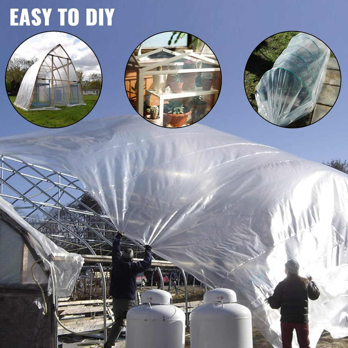 VEVOR Greenhouse Plastic Sheeting 32 x 25 ft, 6 Mil Thickness UV Resistant Clear Polyethylene Film, Hoop Green House Cover for Farms, Agriculture, Garden