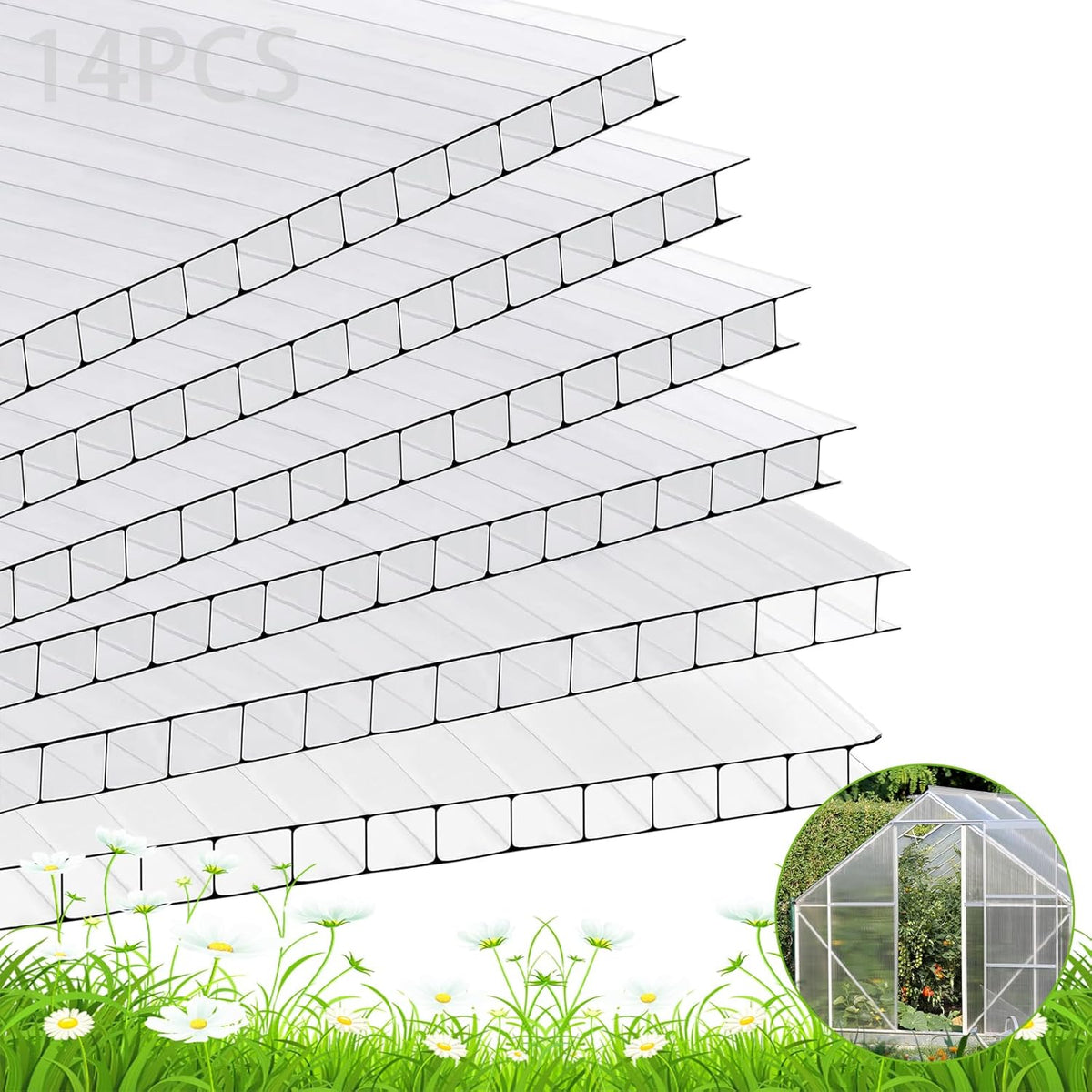 Polycarbonate Greenhouse Panels, Twin-Wall Polycarbonates Sheet, Clear Polycarbonate Panels for Greenhouse,Outdoor Garden, Plant Stand Roof (47.2''H x 23.6''W x 0.16''T, 24)