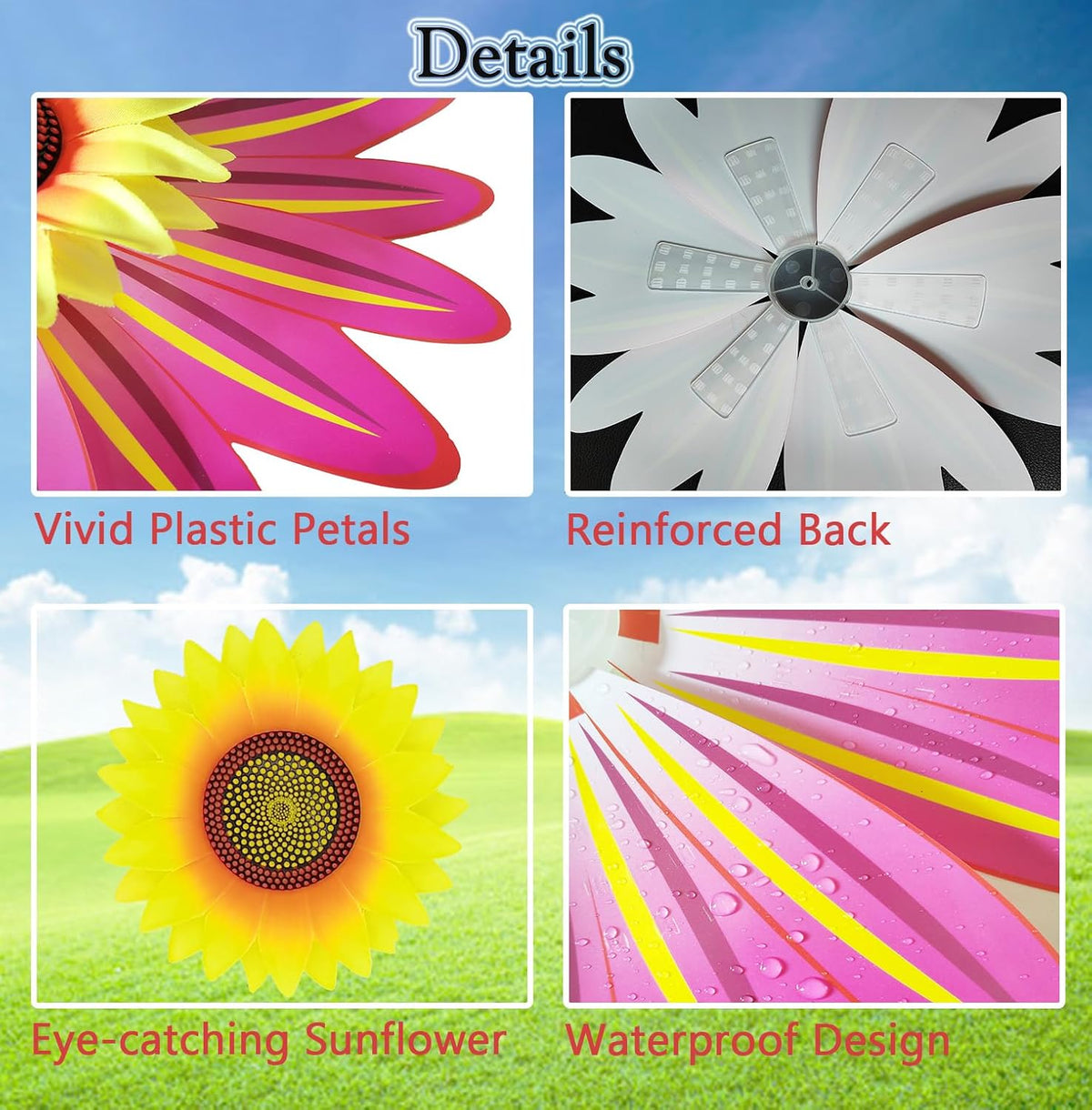 3PCS Sunflower Pinwheels Outdoor Wind Spinners, Colorful Flower Windmill Decorative Pinwheel for Garden, Yard, Party Outdoor Decor(Green, Blue, Pink)
