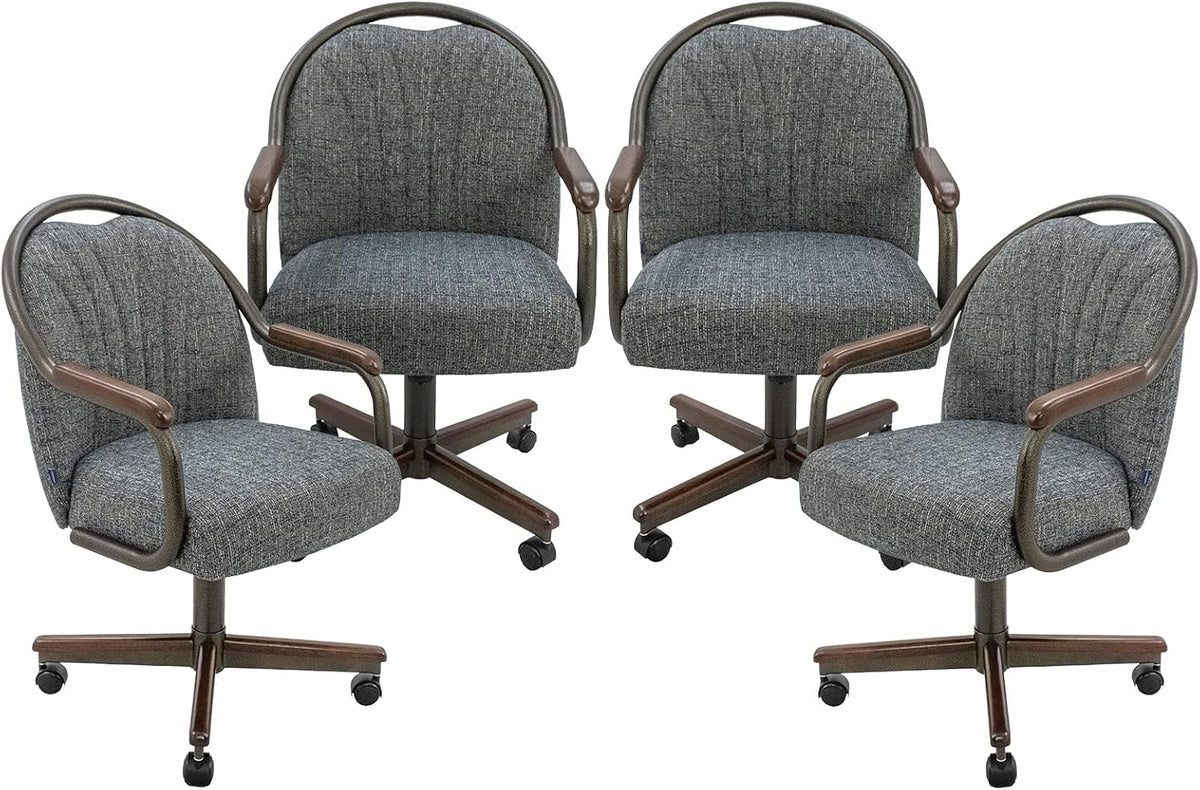 Chromcraft Medina Swivel-Tilt Caster Dining Chair - Walnut - Indigo - 4pc | Ultra‑comfy swivel‑tilt dining chair with soft wheels and sturdy support, perfect for dining rooms and home office use