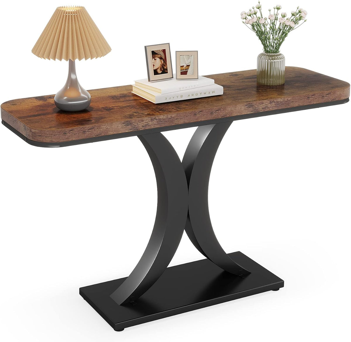 LITTLE TREE Industrial Entryway Console Table, Compact Foyer Hallway Accent Table for Small Space