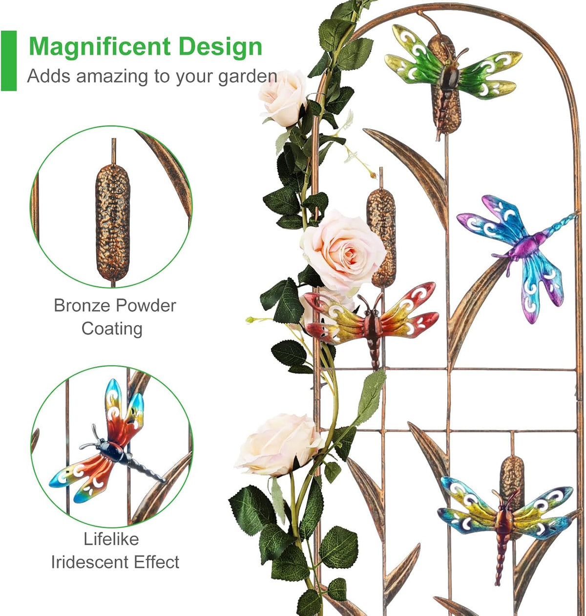 SUNNYPARK Set of 2 Dragonfly Metal Garden Trellis for Climbing Plants, Decorative Vegetables Flowers Vine Trellis for Outdoor Patio 60'' H x 11'' W