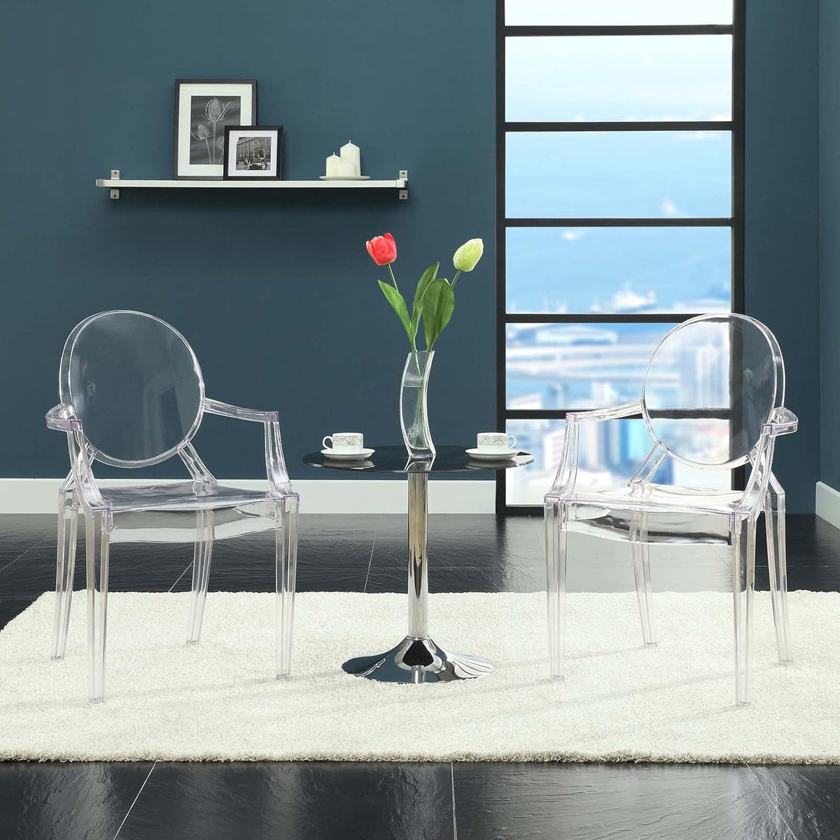 Modway Casper Modern Acrylic Stacking Kitchen and Dining Room Arm Chair in Clear - Fully Assembled