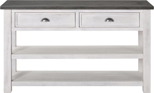 Martin Svensson Home Monterey Solid Wood Sofa Console Table, White & Grey | Farmhouse Style, Pine Wood, Two Drawers, Two Open Shelves for Storage