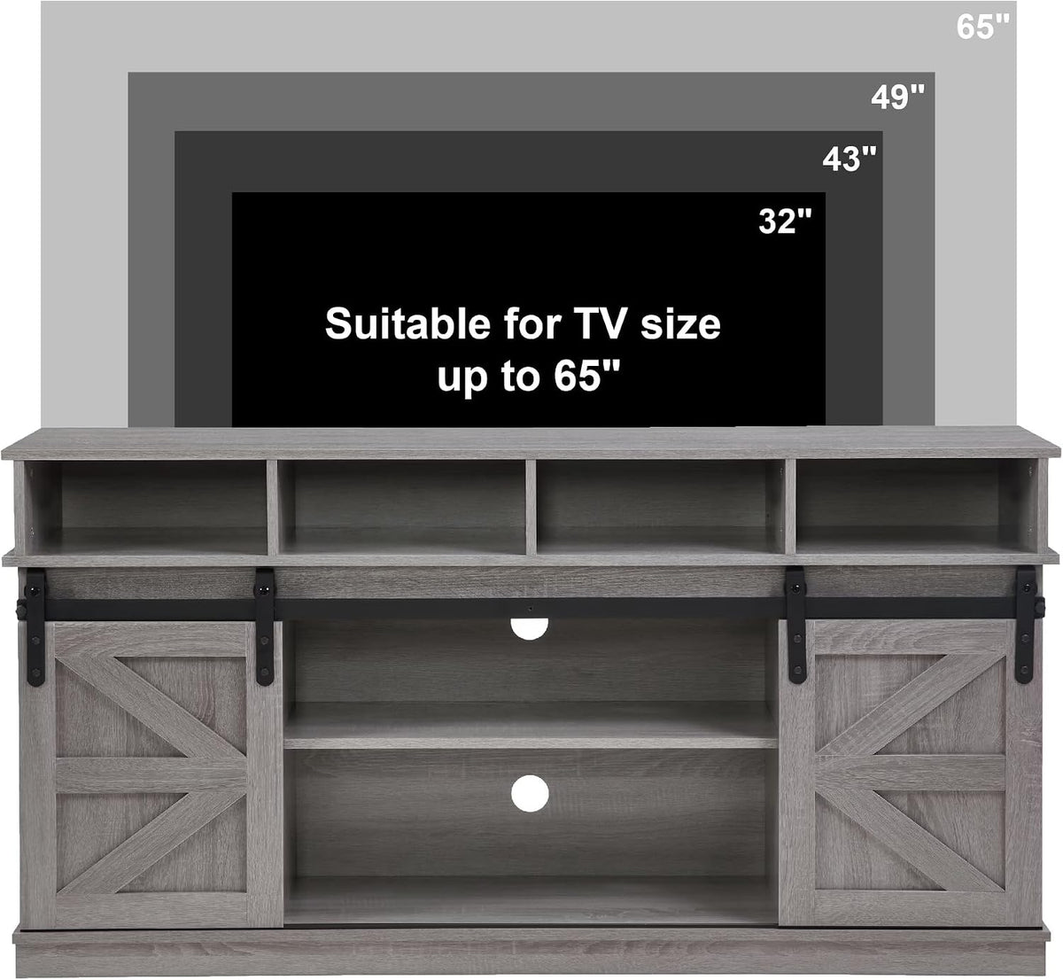 TV Stand Sliding Barn Door Modern&Farmhouse Wood Entertainment Center, Storage Cabinet Table Living Room with Adjustable Shelves for TVs Up to 65" (Gray, Farmhouse with Open Shelf)