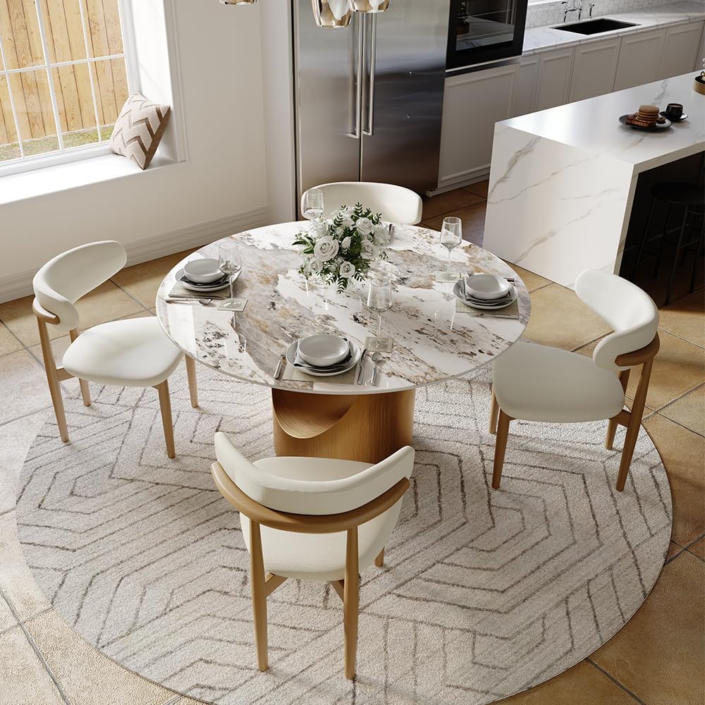 POVISON Round Pandora Dining Table for 4, 47" Sintered Stone Tabletop Dining Table with Bronze Carbon Steel Pedestal (Table Only)