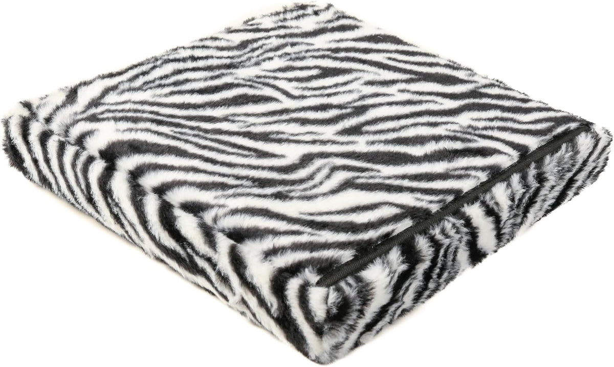 Luxe Faux Fur Storage Ottoman, Zebra Black/White, 15 x 15 x 15 in | Engineered Wood, Tool-Free Assembly, Modern Style, Seat And Footrest