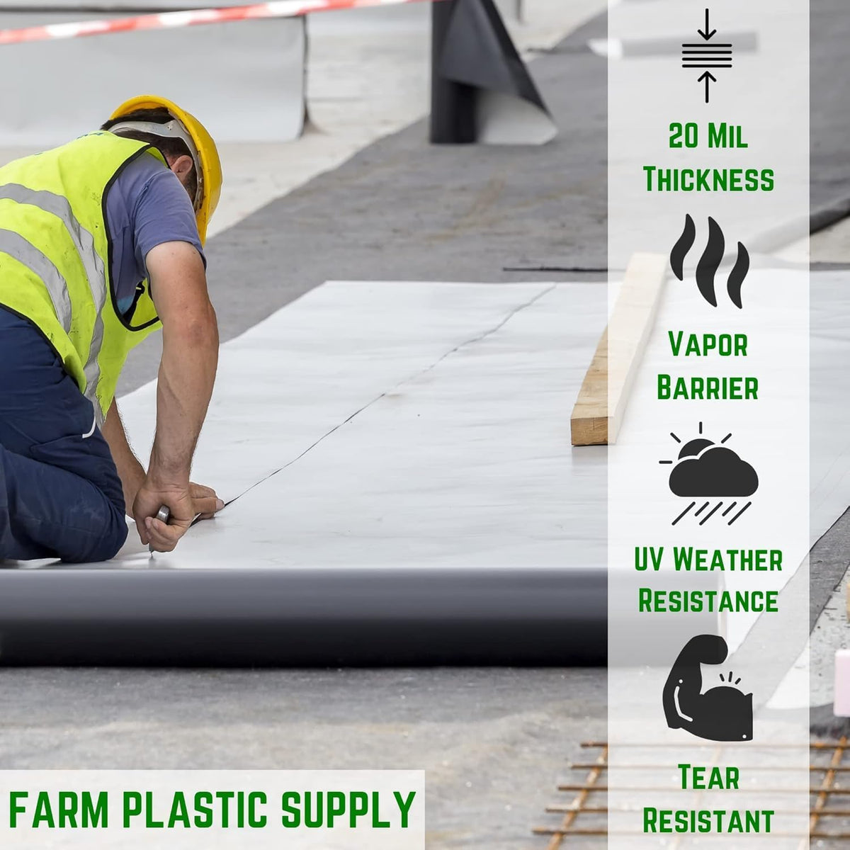 Farm Plastic Supply - Crawl Space Vapor Barrier, 20 mil - Thick Plastic Sheeting, Drop Cloth Moisture Barrier for Crawl Space Encapsulation, Heavy Duty Polyethylene, Black & White Film (24' x 50')