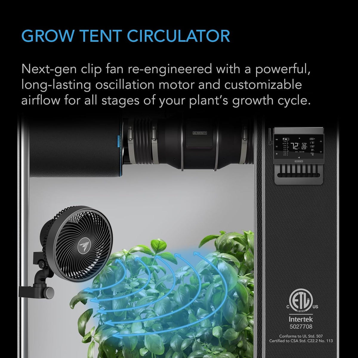AC Infinity CLOUDRAY S6 2-Pack, Grow Tent Clip Fan 6” with Redesigned Long-Life EC Motor, Custom 10 Dynamic Wind Speeds and 10-Level Oscillation, for Hydroponics Circulation Cooling, 2-Count
