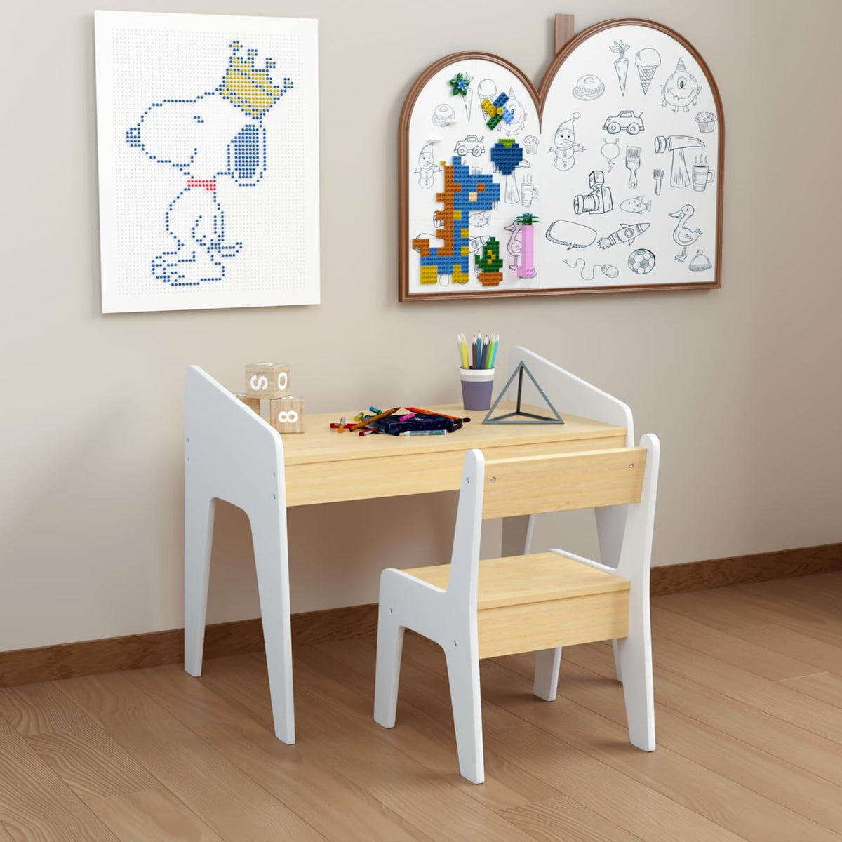 Kids Furniture Set for Bedroom Toddler Table and Chair Set Desk for | Compact toddler table and chair set for ages 2-8. Sturdy MDF wood construction supports play, study, and snack time. Ide