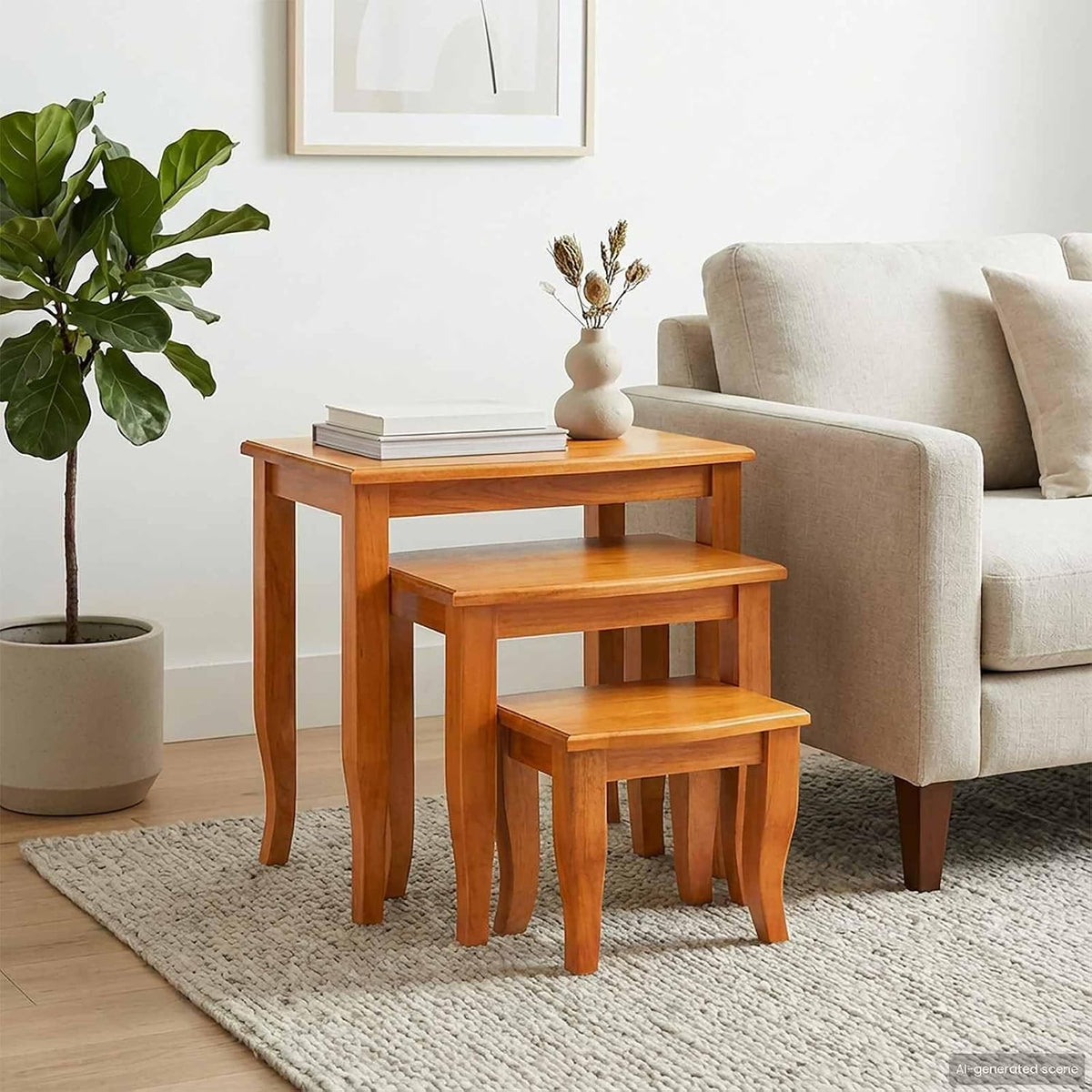Nesting Side Tables 3 pcs Solid Mahogany Wood | Space Saving Design, Natural Wood Grain, Versatile Accent Tables for Living Room