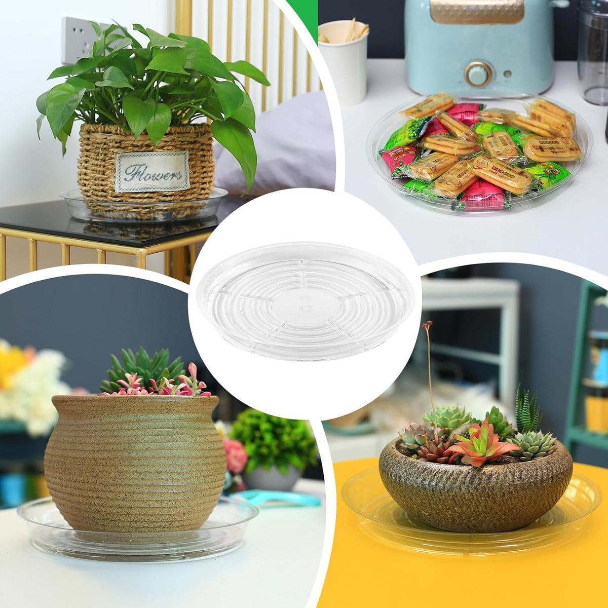20 Pack 12 Inches Clear Plastic Plant Saucer Drip Trays Large Plant Plate Dish for Indoor Flower Pots and Planters, Bulk