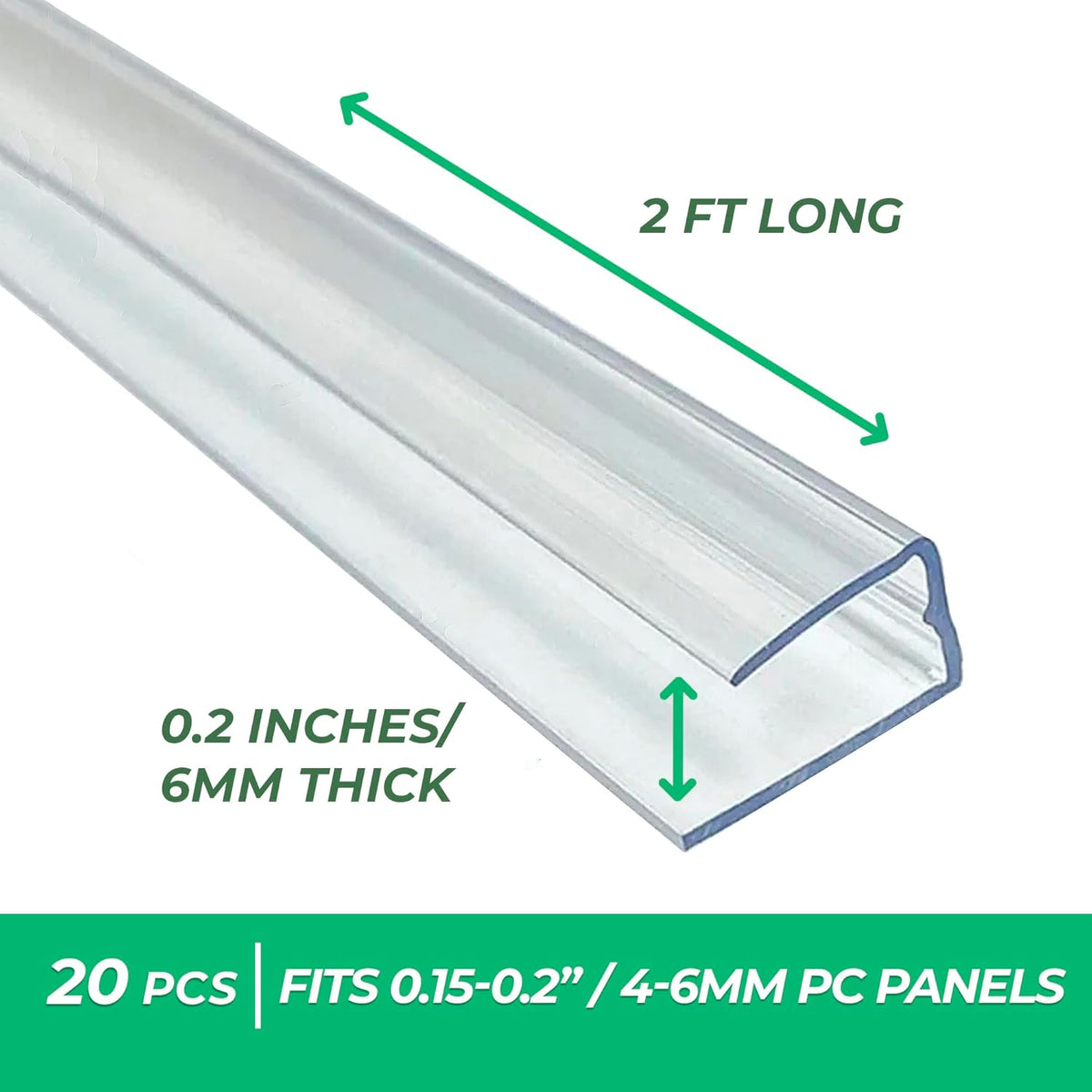 Polycarbonate Greenhouse Panels U Connector - 20 Pieces, 2ft Length, Prevent Dust, Rain & Moisture from Getting into Twin-Wall Panels, Fit 6mm or 4mm (0.2 in) Panels (U Connectors 6mm-2ft)