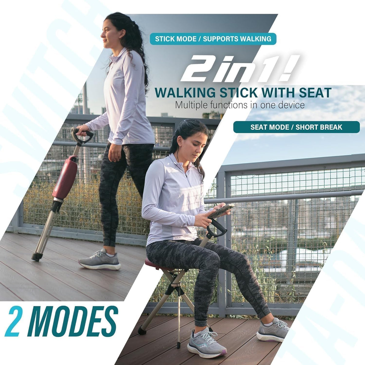 STEP2GOLD Ta-Da Chair Series 2 PRO, Portable Trekking Hiking Pole, Folding Walking Stick with Seat, Walking Cane with Chair, Foldable Chair, Lightweight Aluminum, Easy Carry and Storage, Anti-Slip