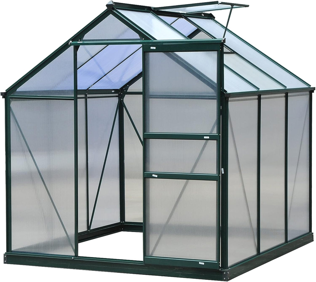 Outsunny 6' x 6' Greenhouse for Outdoors, Polycarbonate Greenhouse with Rain Gutter and Roof Vent, Aluminum Walk-in Green Houses for Outside for Patio Backyard Garden, Dark Green
