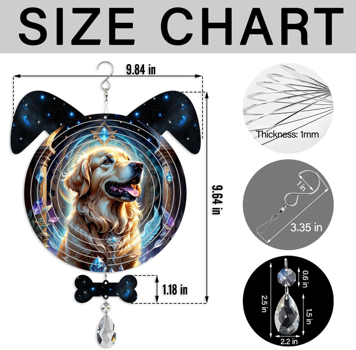 Celestial Golden Retriever Dog Ears Wind Spinner, Celestial Golden Retriever Wind Spinner Hanging for Yard and Garden