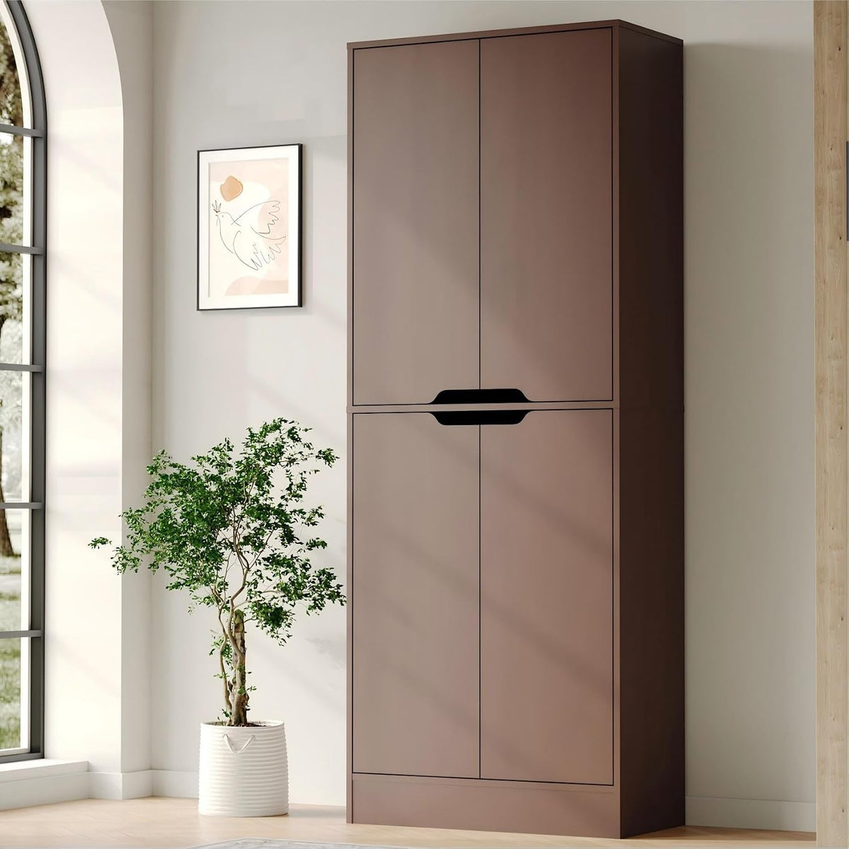 Housoul 71" Tall Kitchen Pantry Cabinet with 4 Doors, Walnut | Pantry Storage Cabinet with Adjustable Shelves, Freestanding Kitchen Pantry Cabinet, Cupboard Larder Cabinet for Dining Room