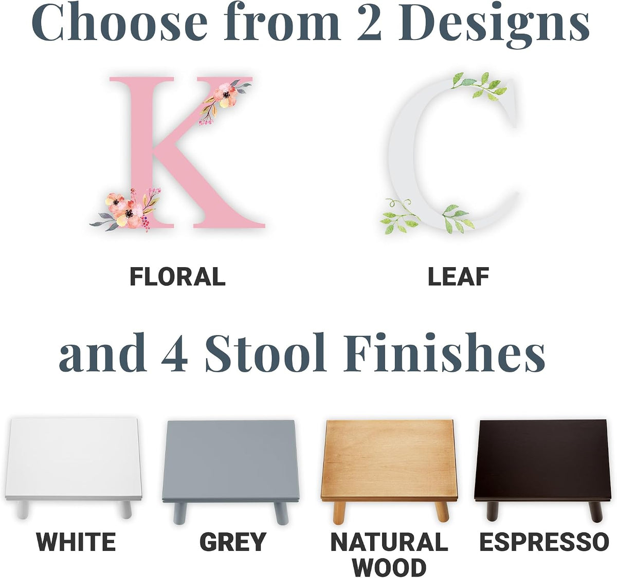 Let's Make Memories Personalized Step Stool- Name and Initial- Wood- Floral Design- White- Ages 3+