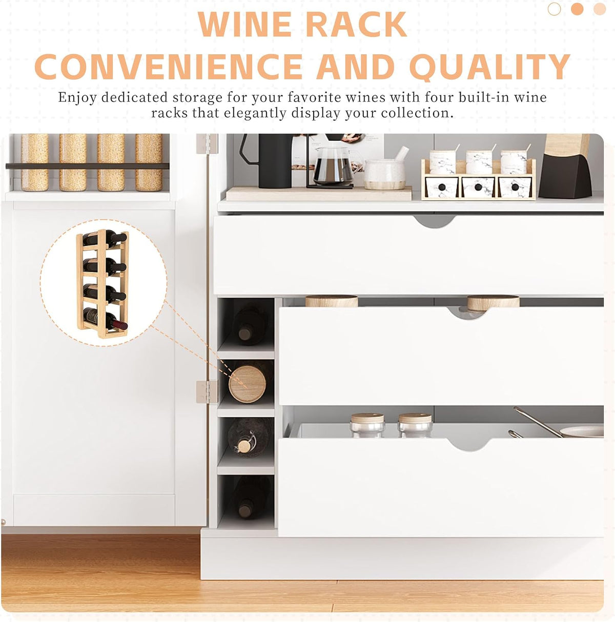 Polibi 77" Tall Freestanding Kitchen Pantry Cabinet, 35" L x 17.7" W Modern Shaker Style Storage Cupboard with Adjustable Shelves, Wine Racks, Drawers, Door Shelves, White