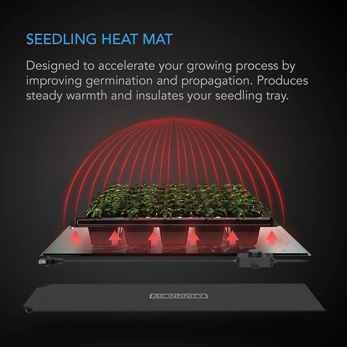 AC Infinity SUNCORE S3, Waterproof Seedling Mat with Heat Controller 10" x 20.75", UL & MET Certified Heating Pad, for Indoor Gardening, Hydroponics, Germination, Cloning