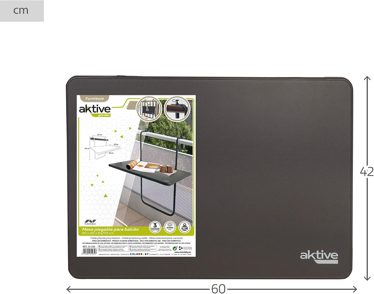 AKTIVE Folding Balcony Table, Grey, 61034