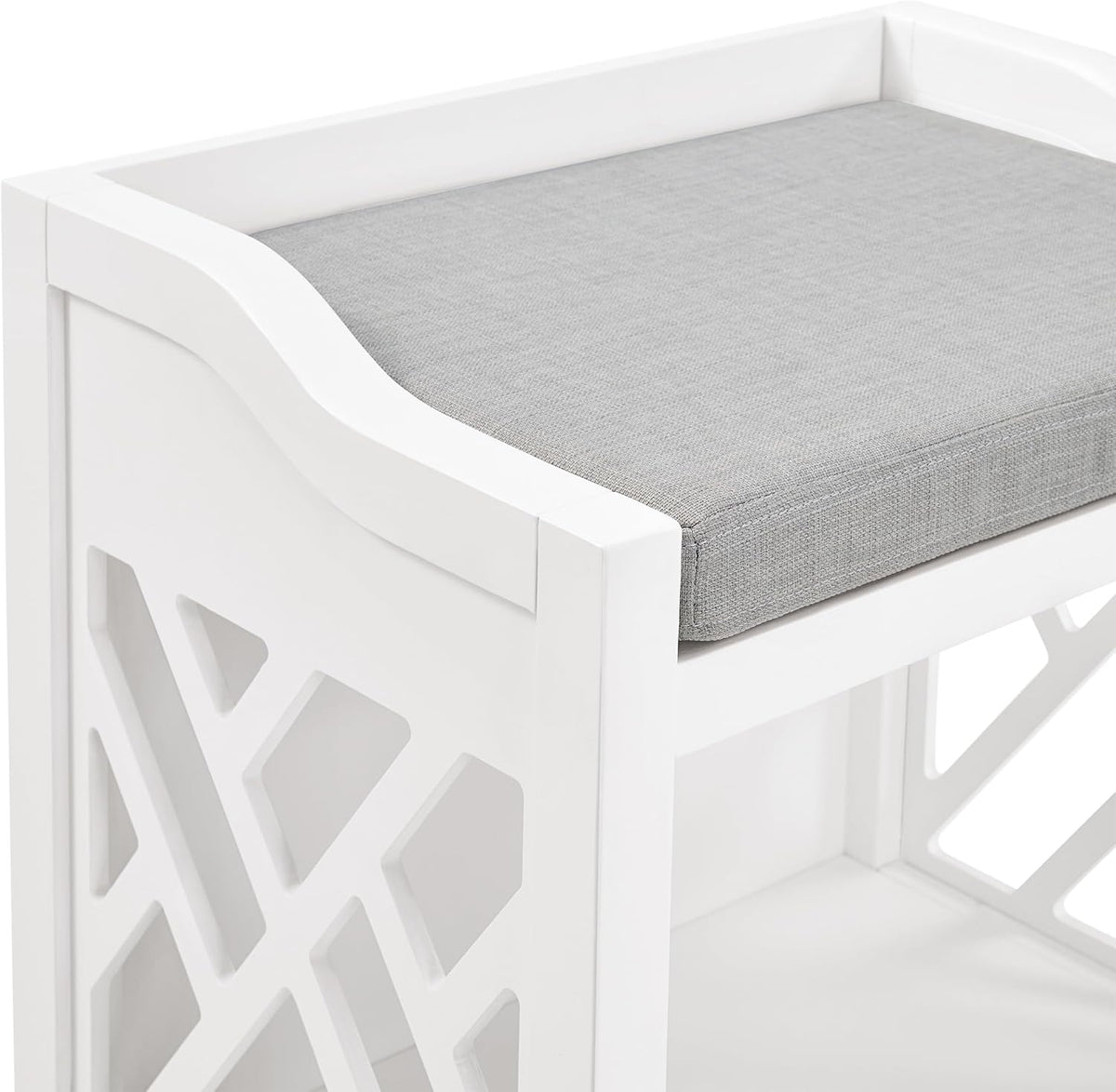 Alaterre Furniture Coventry Bench Stool with Cushion - Pine Wood Bench for Entryway or Bathroom Storage - Use as Shoe Rack, Vanity Chair and More (White)