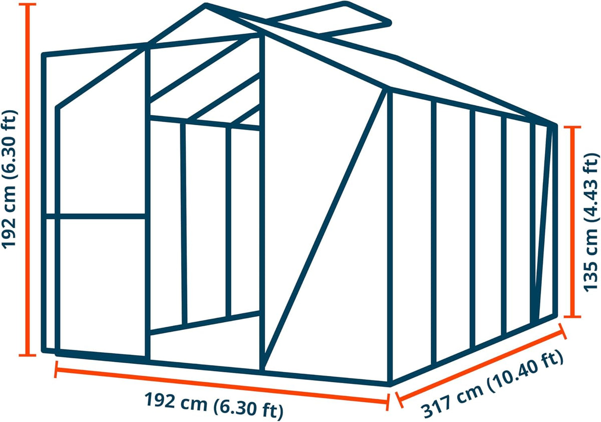 Greenhouse Jasmin 5 Aluminum Frame - 6.3 x 10.4 ft Approx. 6 mm Polycarbonate Panels - Bonus Base Frame and Automatic Vent Opener