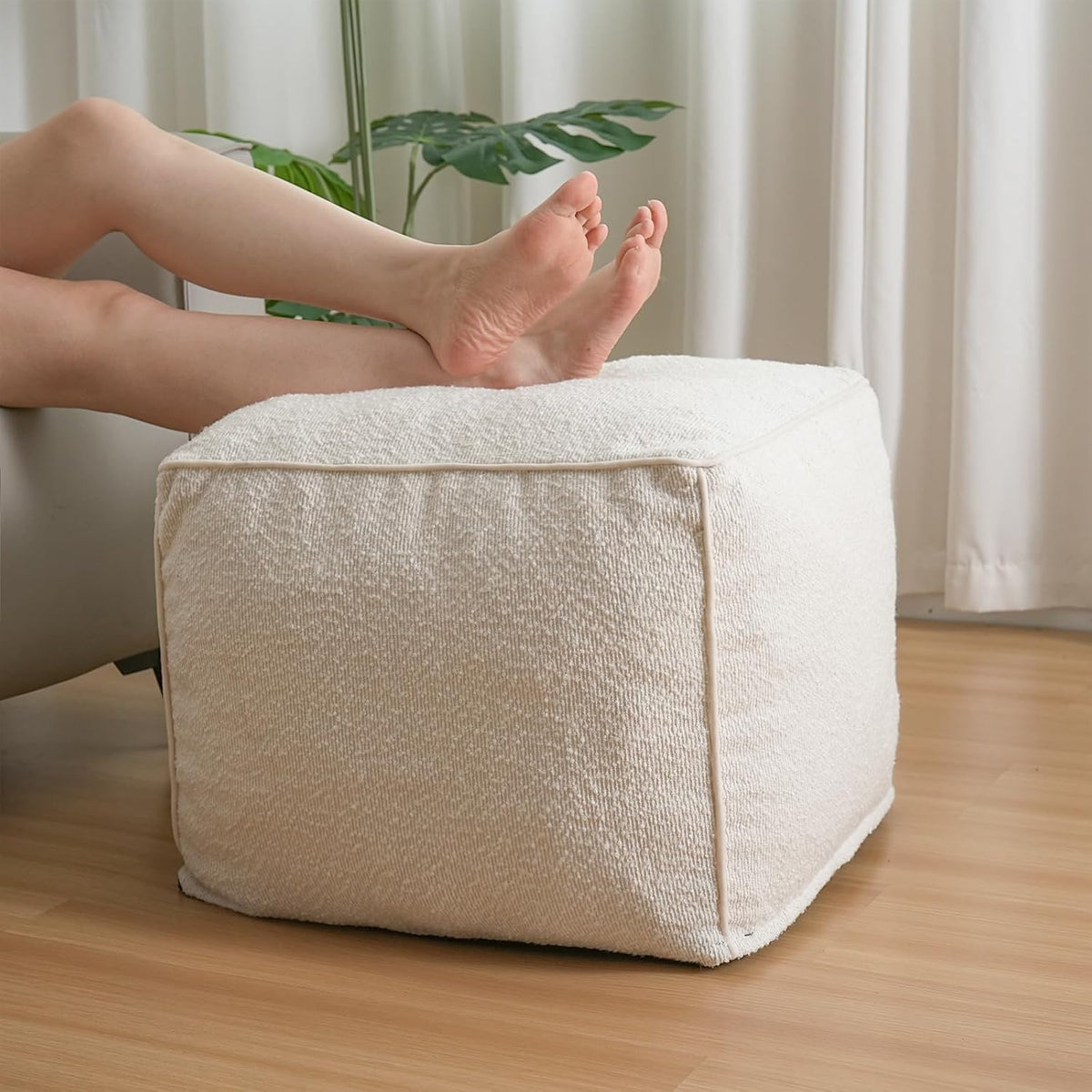 Pouf Ottoman Stuffed Modern Foam Filled Foot Rest Poufs for Living Room Chair Decorative 20 X 15 Inches Boho Relax Stool Floor Poufs Foot Rest for Living Room,Beige
